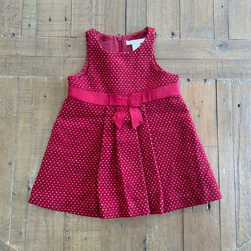 Janie and jack red metallic dotted wool dress